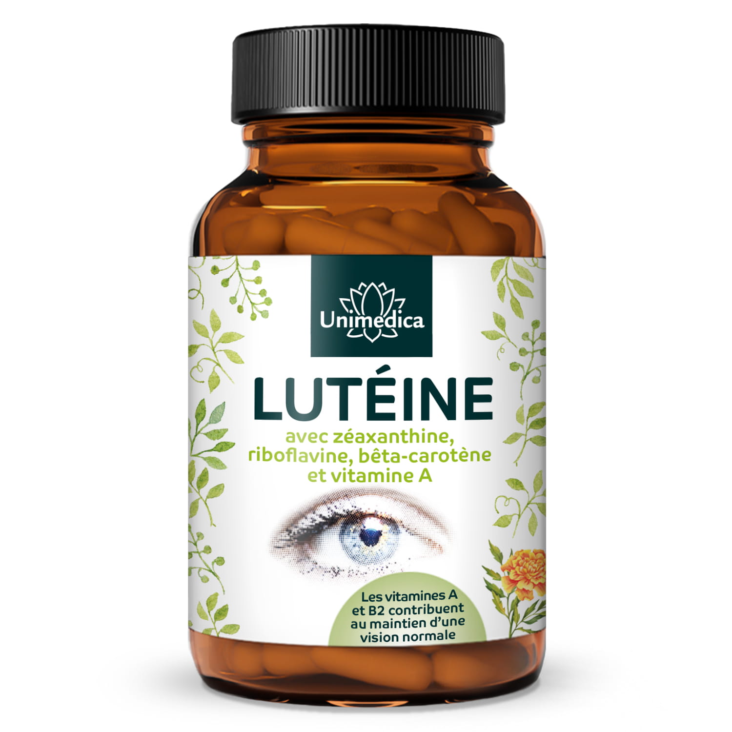 Lutéine - avec zéaxanthine + vitamine B2 + bêta-carotène + vitamine A - 90 gélules - par Unimedica