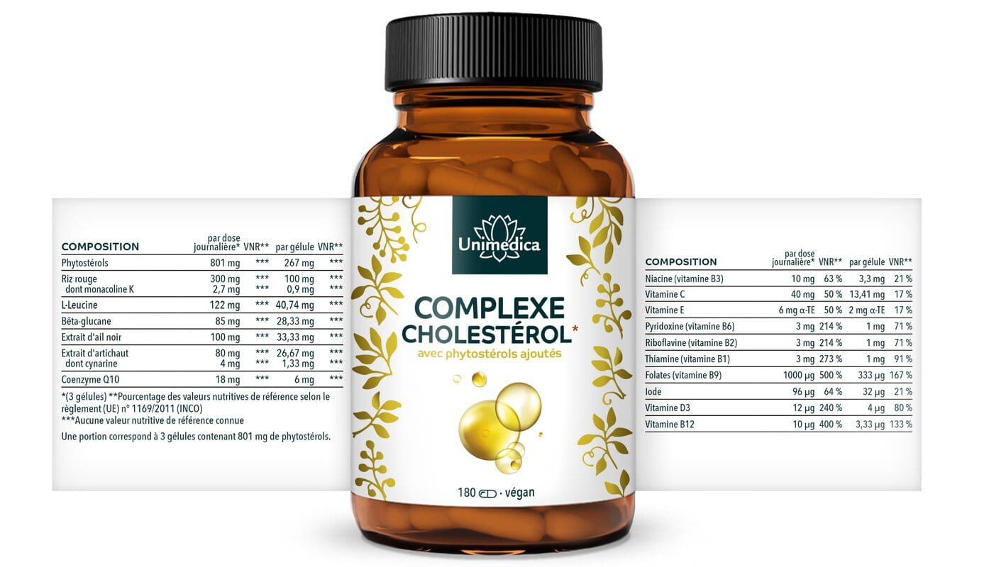 Complexe cholestérol* - avec 42,6 % de phytostérols  180 gélules  par Unimedica