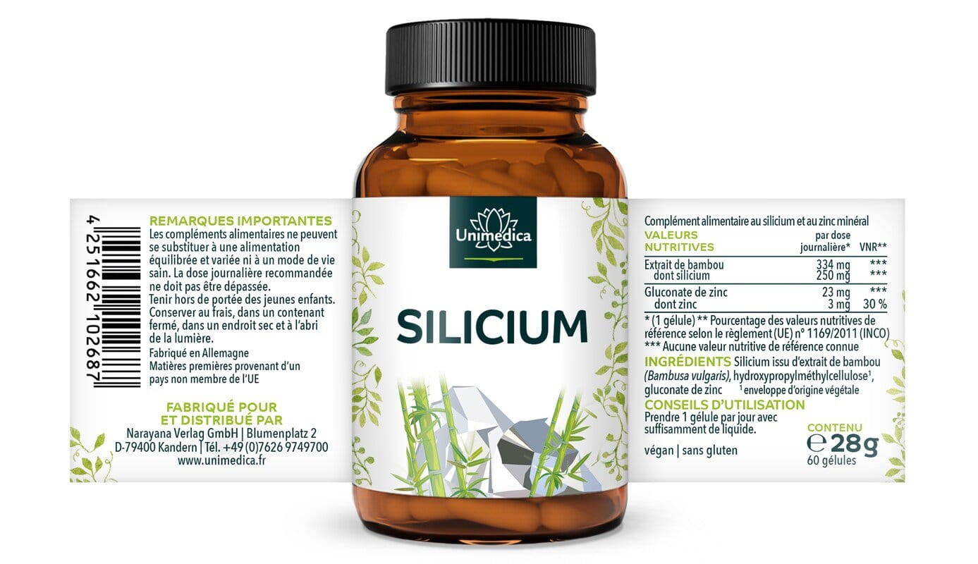 Silicium issu d'extrait de bambou avec zinc - 60 gélules - par Unimedica