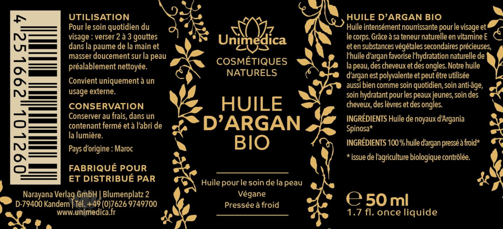 Huile d'argan bio - 50 ml - par Unimedica