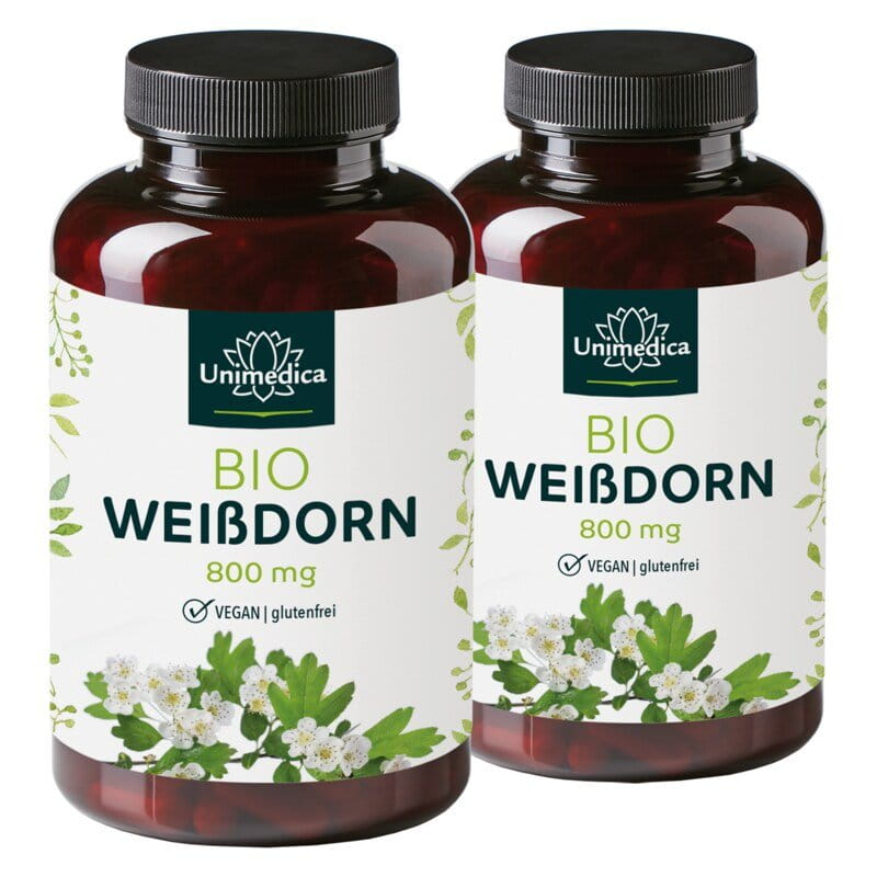 2er-Sparset: Bio Weißdorn - 800 mg pro Tagesdosis (2 Kapseln) - 2 x 200 Kapseln - von Unimedica