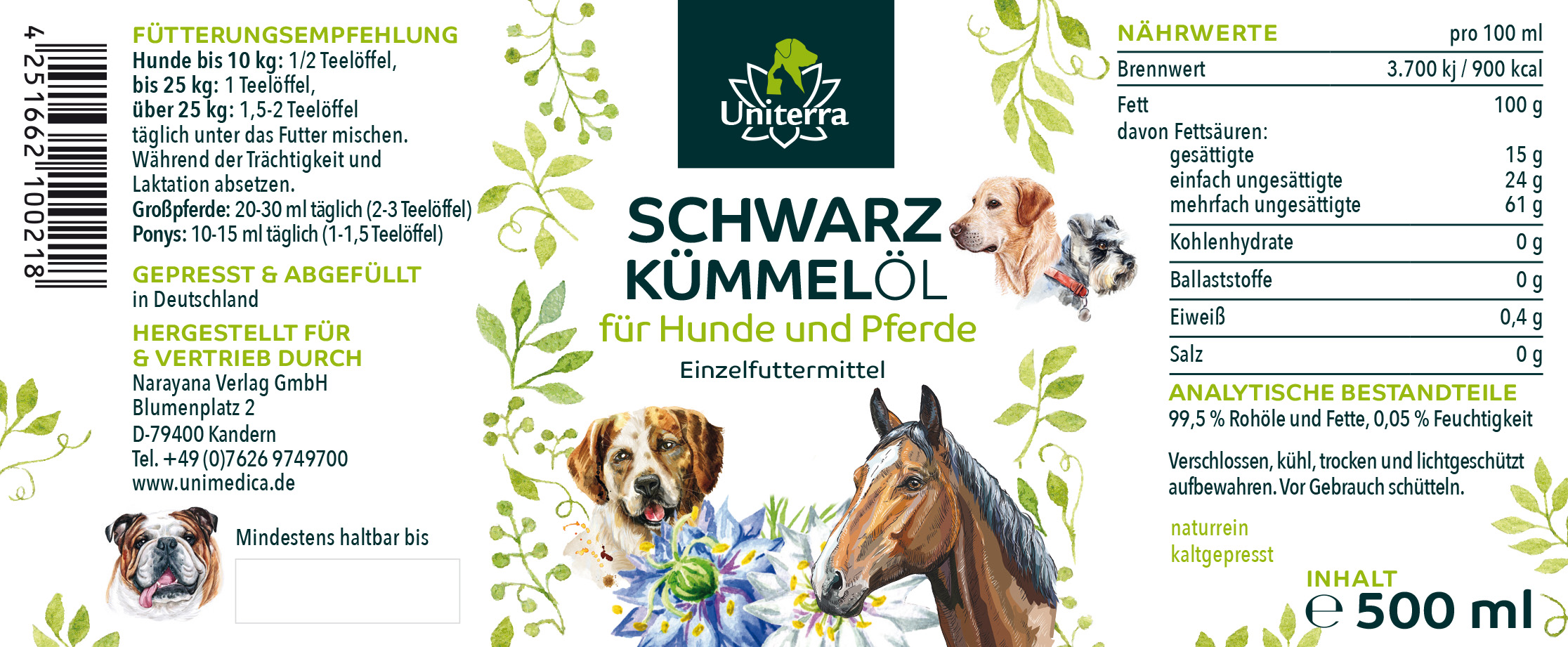 Double saver pack: Black cumin seed oil for dogs and horses - 2 x 500 ml - from Uniterra