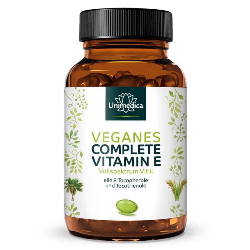 Vitamin E - Veganes Complete mit allen 8 Vitamin E-Formen: 4 Tocopherole und 4 Tocotrienole - 237 mg natürliches Vitamin E pro Tagesdosis (2 Kapseln) - 120 Kapseln - von Unimedica