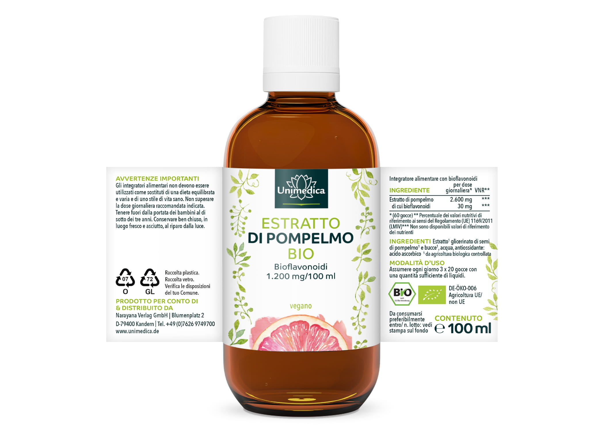Estratto di semi di pompelmo biologico - 2.600 mg per dose giornaliera (3 x 20 gocce) - 100 ml - di Unimedica