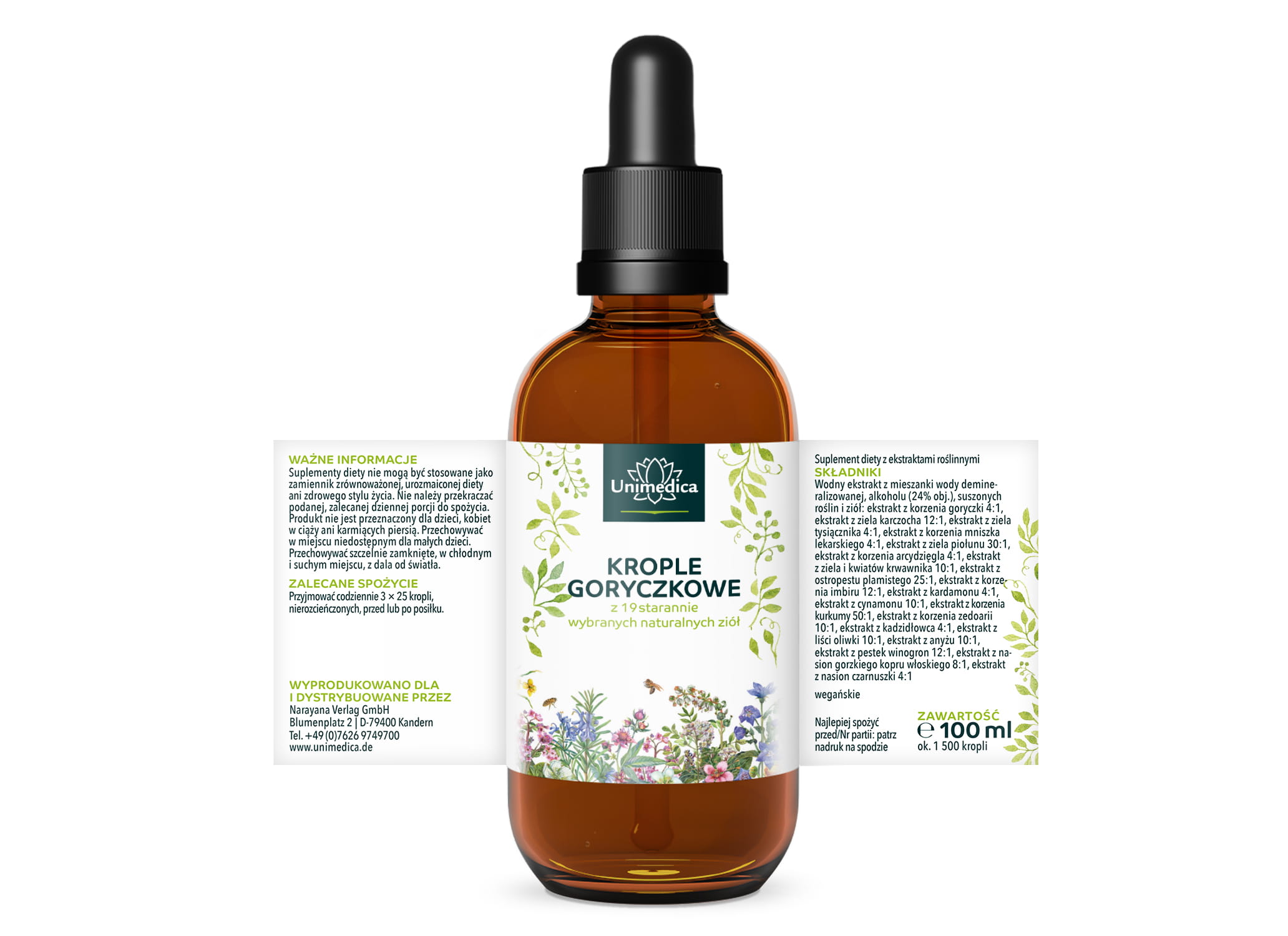 Gorzkie krople - 100 ml - z 19 naturalnych ziół - od Unimedica