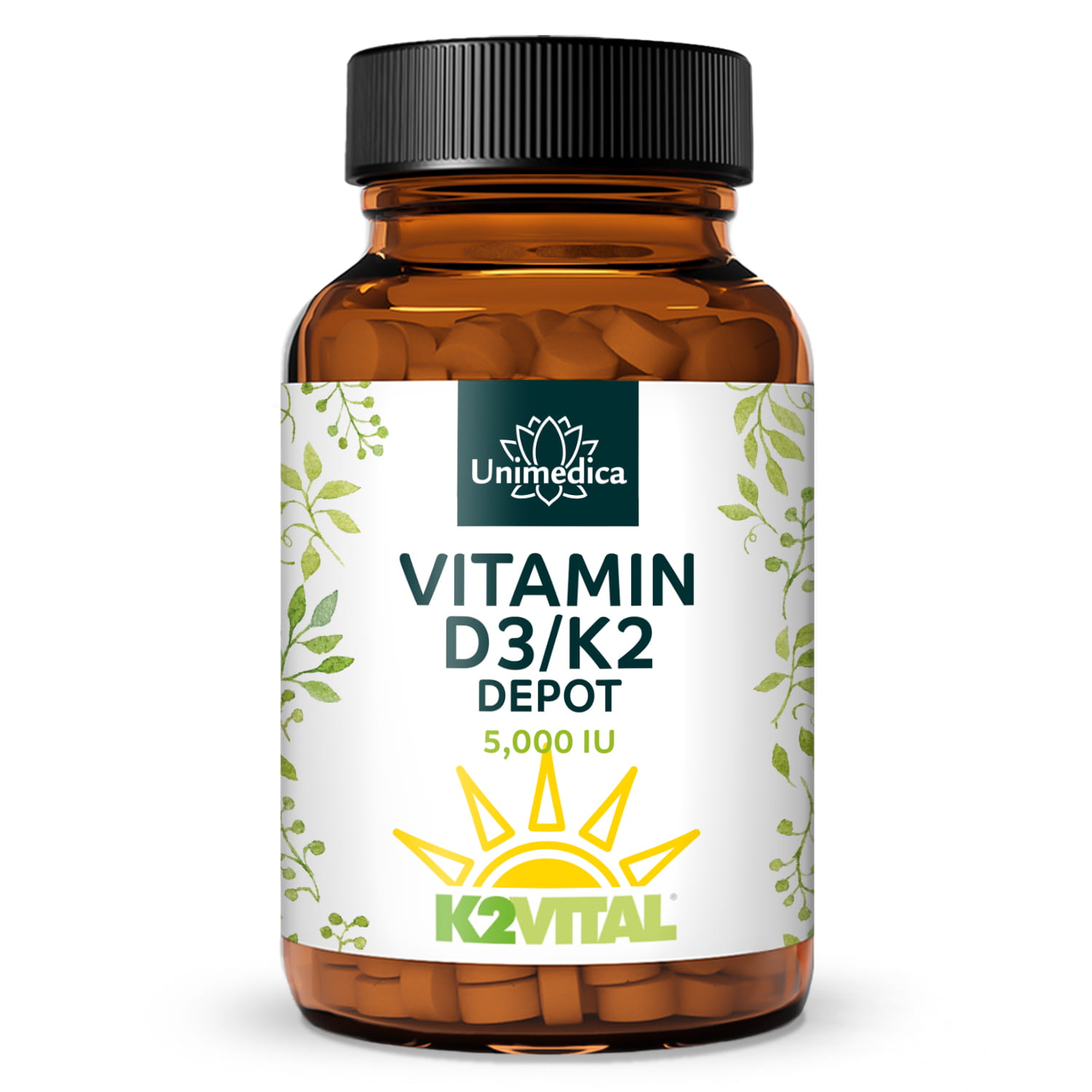 Vitamin D3/K2 5000 IU sustained-release - 125 µg D3 and 100 µg K2 per 5-day dose (take one tablet every 5 days) - 180 tablets - from Unimedica