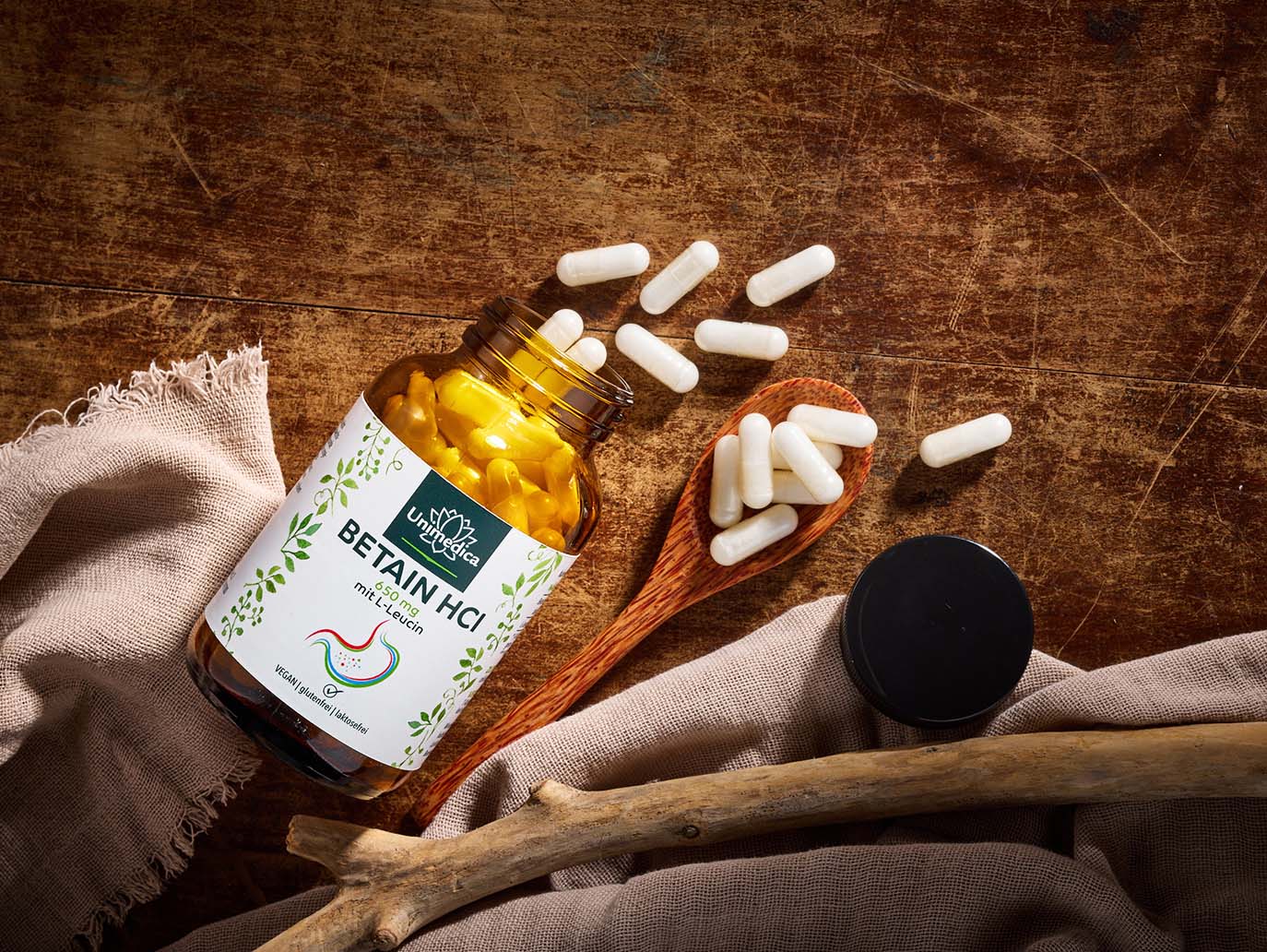 Betain HCl mit L-Leucin - 2.600 mg pro Tagesdosis (4 Kapseln) - 120 Kapseln - von Unimedica