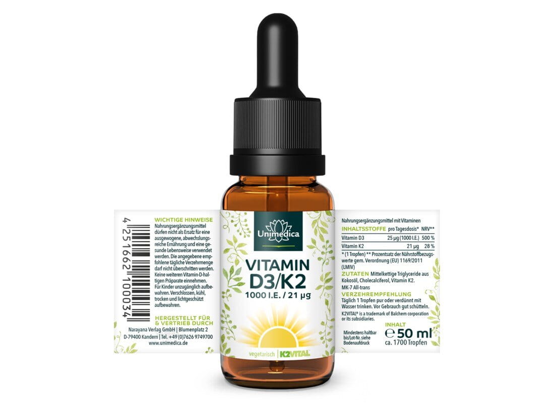 Sparset: Vitamin D3 / K2 MK7 All-trans Tropfen - 50 ml UND - Magnesium forte - 400 mg - 365 Kapseln im Set - von Unimedica