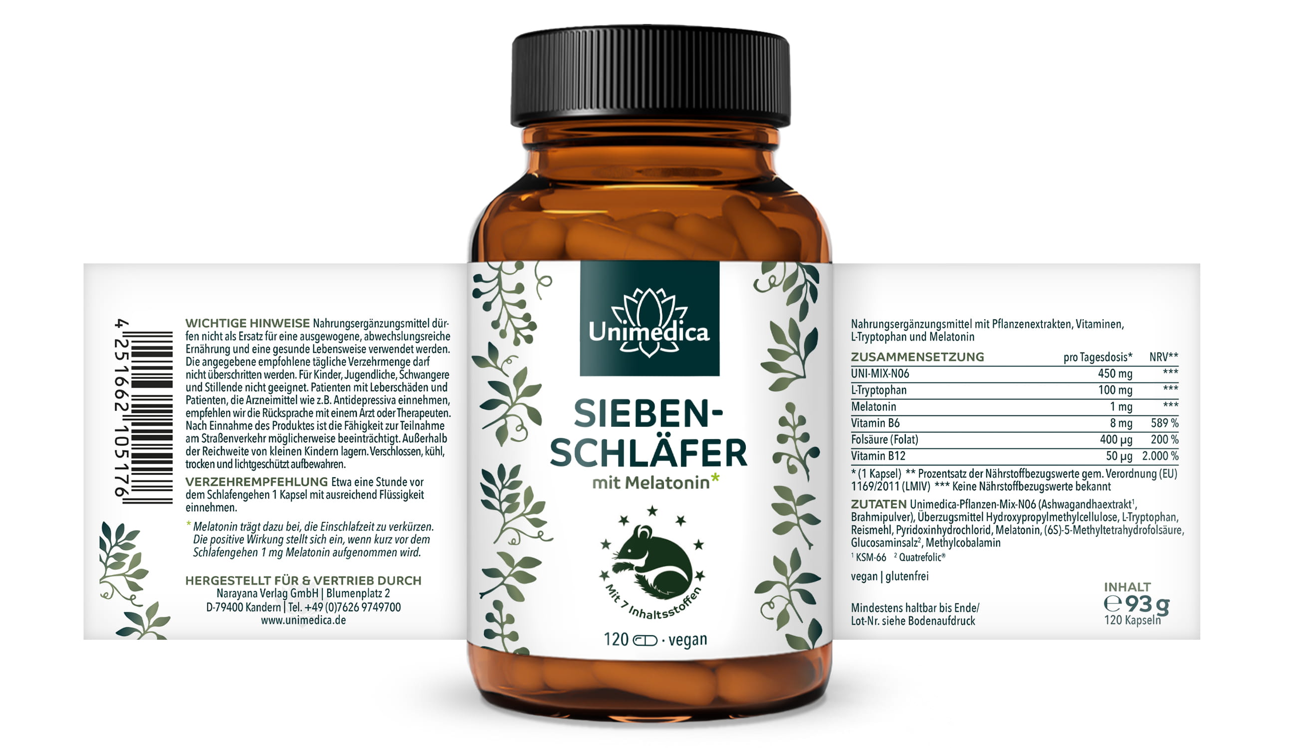 2er-Sparset: Siebenschläfer - Komplex mit Melatonin*, Vitaminen, L-Tryptophan, Bio Ashwagandha und Bio Brahmi - 2 x 120 Kapseln - von Unimedica