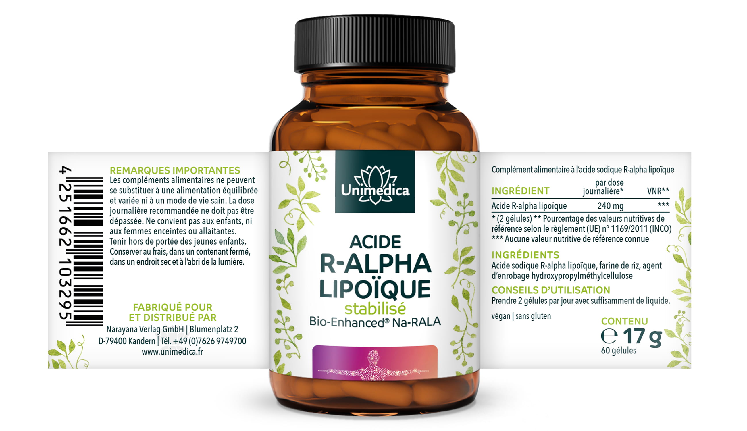 Acide sodique R-alpha lipoïque - Bio Enhanced® - 240 mg - 60 gélules - par Unimedica