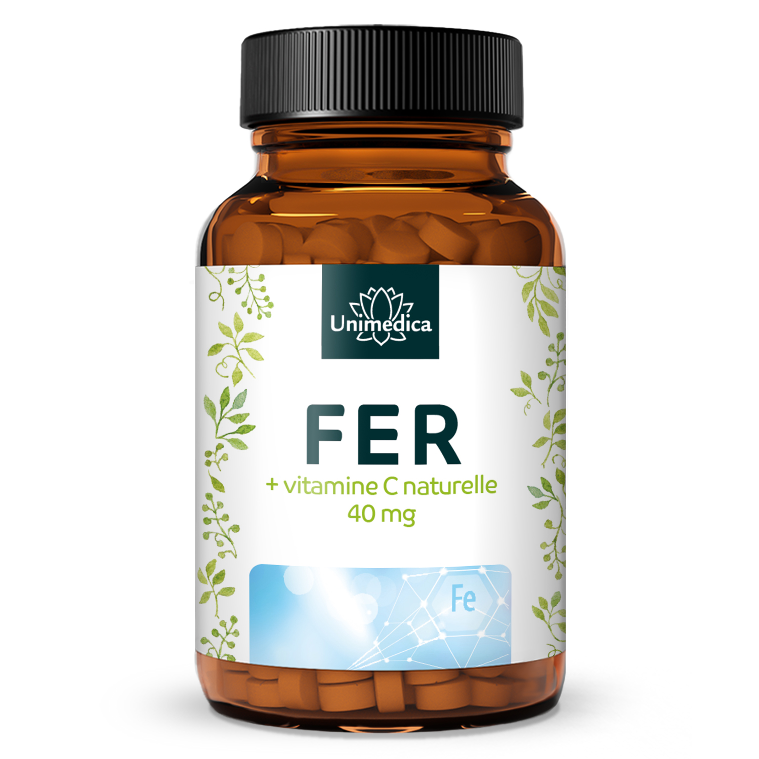 Fer en comprimés - bisglycinate de fer - avec vitamine C naturelle - 120 comprimés