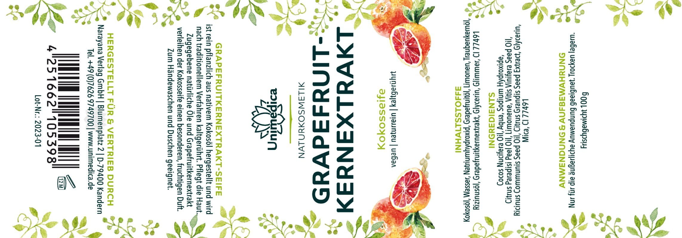 2er-Sparset: Grapefruitkern Seife - Grapefruitkernextrakt-Kokosseife - naturrein und kaltgerührt - 2 x 100 g - von Unimedica
