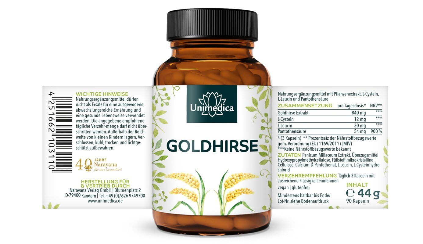 Goldhirse Extrakt - 840 mg pro Tagesdosis (3 Kapseln) - 90 Kapseln - von Unimedica