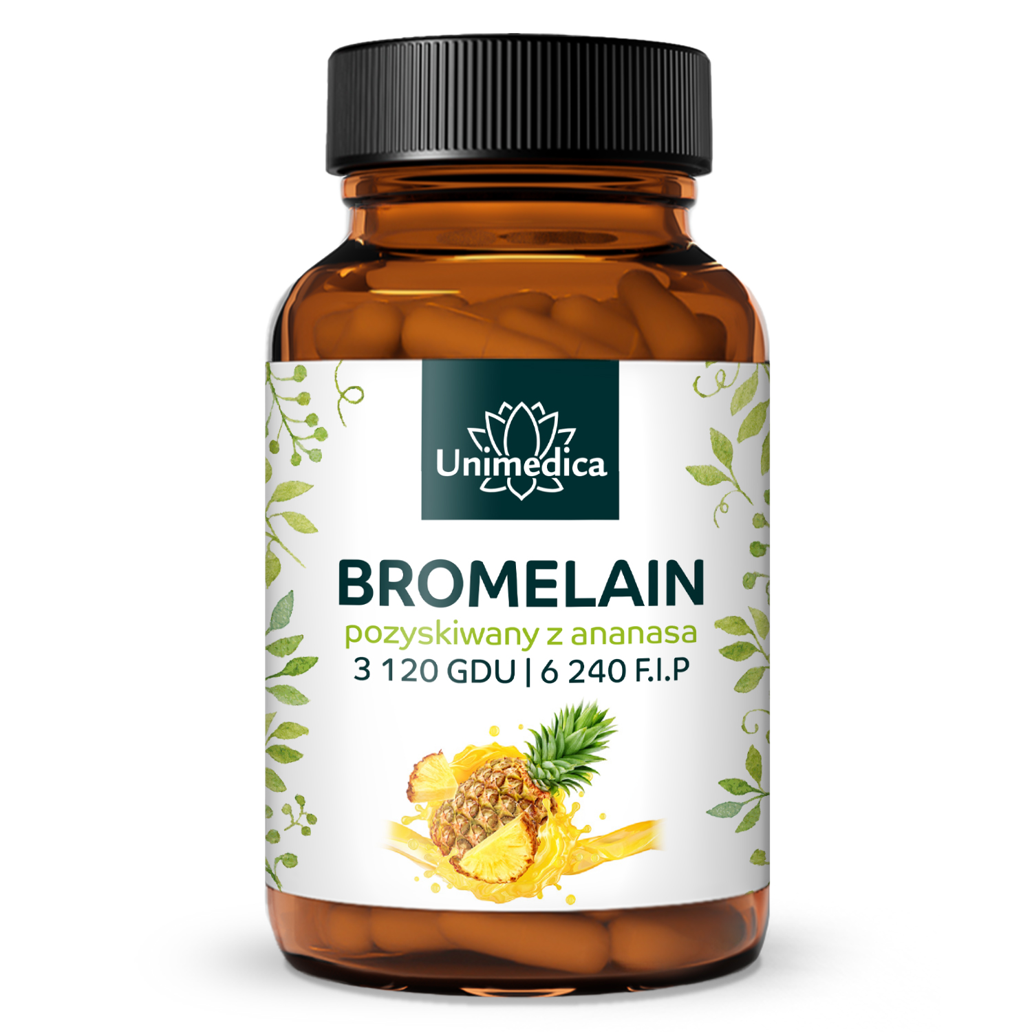 Bromelaina - 1040 mg i 3 120 GDU | 6 240 F.I.P. na dzienną dawkę (2 kapsułki) - z kwasoodpornymi kapsułkami DR® Caps - 120 kapsułek - od Unimedica