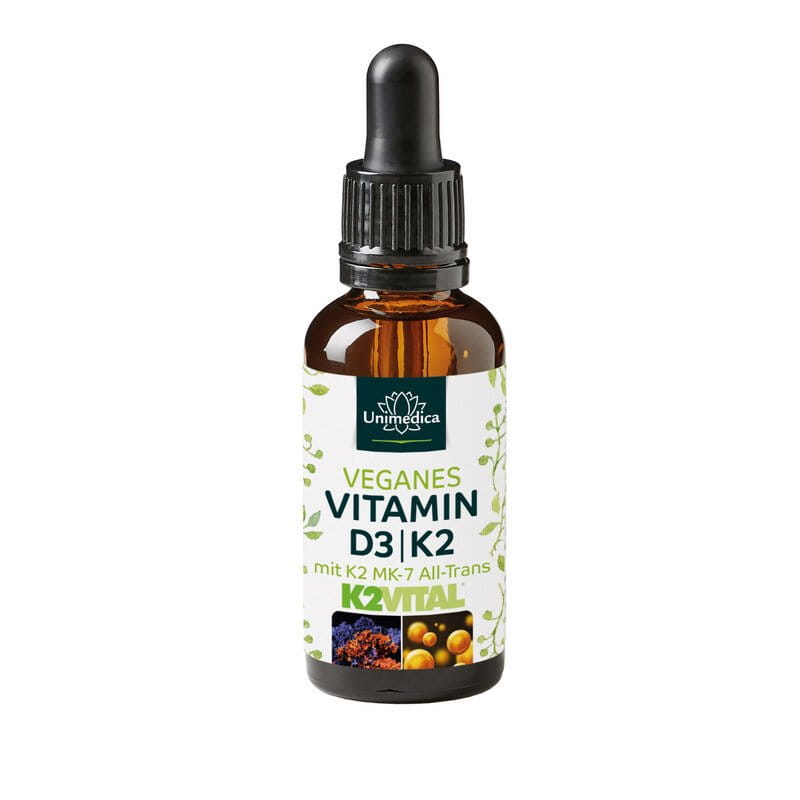 Vitamine D3 / K2 végane avec D3 de lichen avec K2Vital de Kappa - D3 1.000 I.U. 25 µg / K2 21 µg (1 goutte) par dose journalière- 30 ml - de Unimedica
