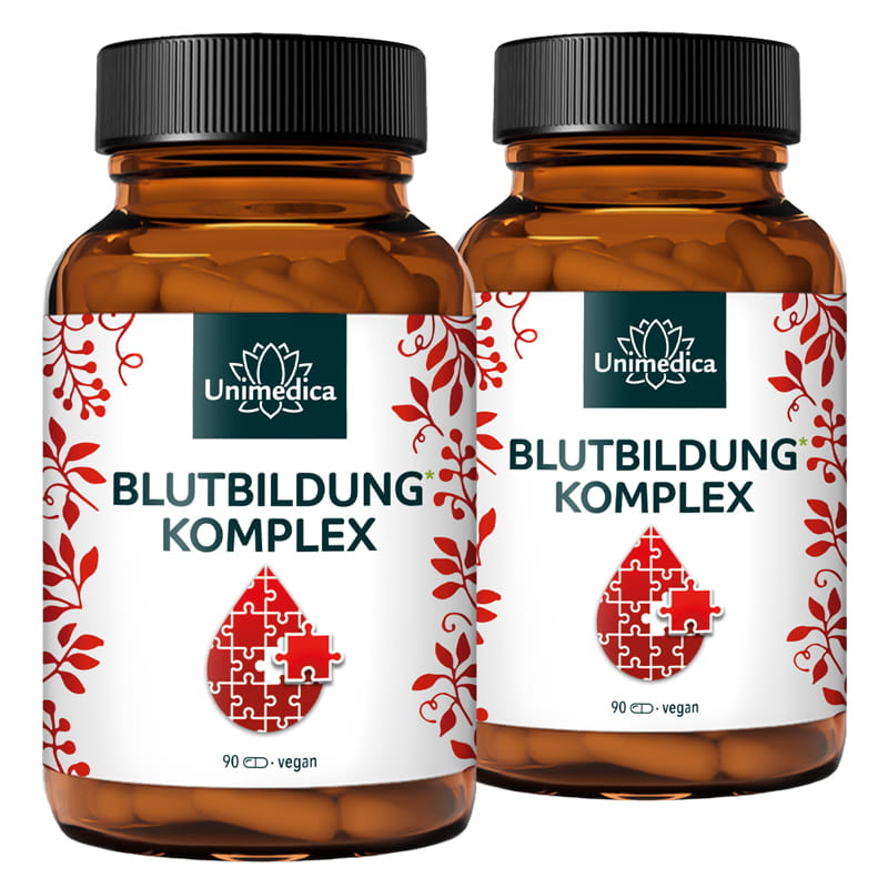 Lot de 2: Complexe formation du sang* - avec du fer, de l'acérola, de la chlorophylle, du cuivre et des vitamines - 2 x 90 gélules - par Unimedica