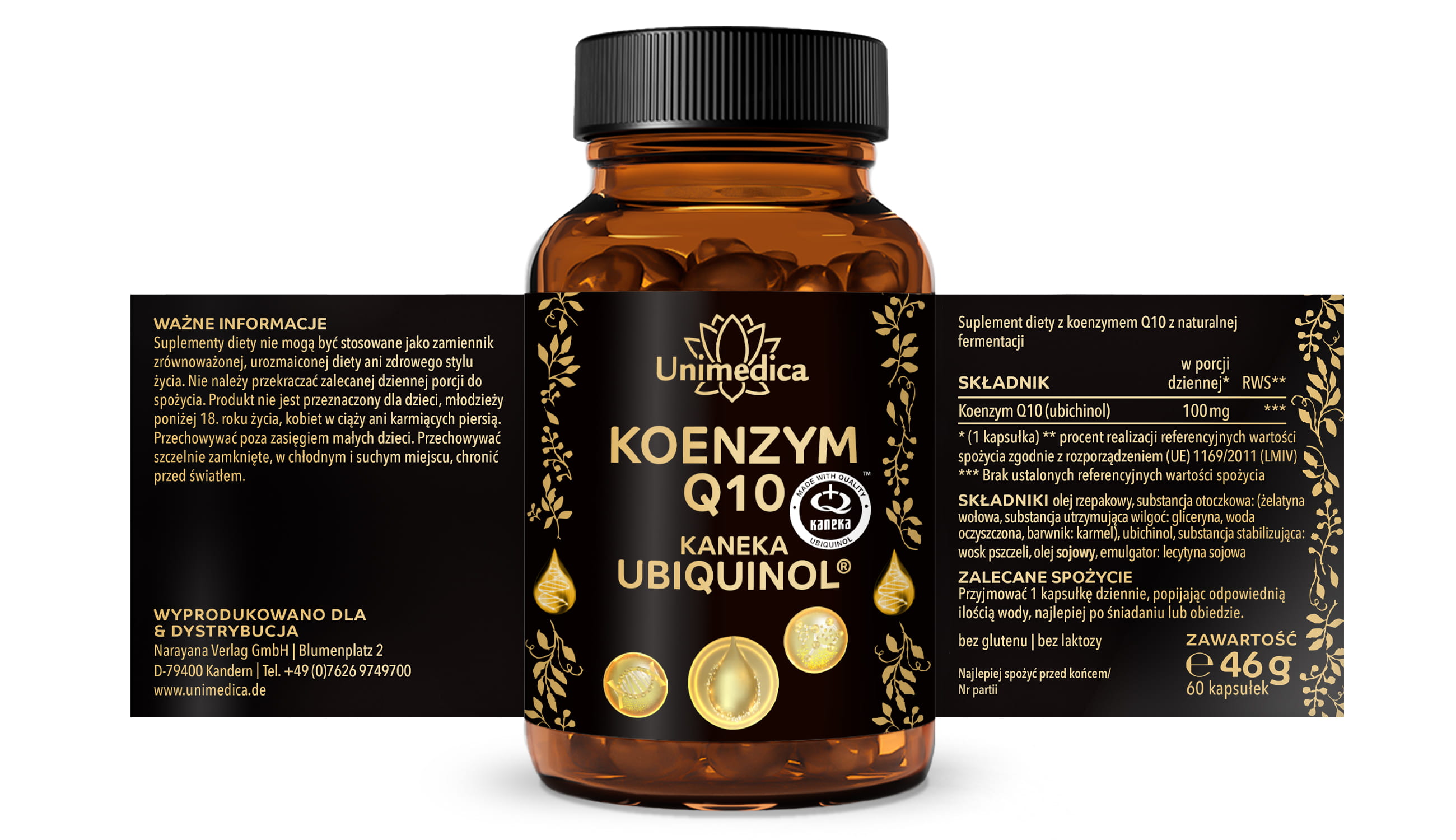 Koenzym Q10 Ubiquinol - składnik premium od lidera rynku KANEKA z Japonii - 100 mg na dzienną dawkę (1 kapsułka) - 60 miękkich kapsułek żelatynowych - od Unimedica