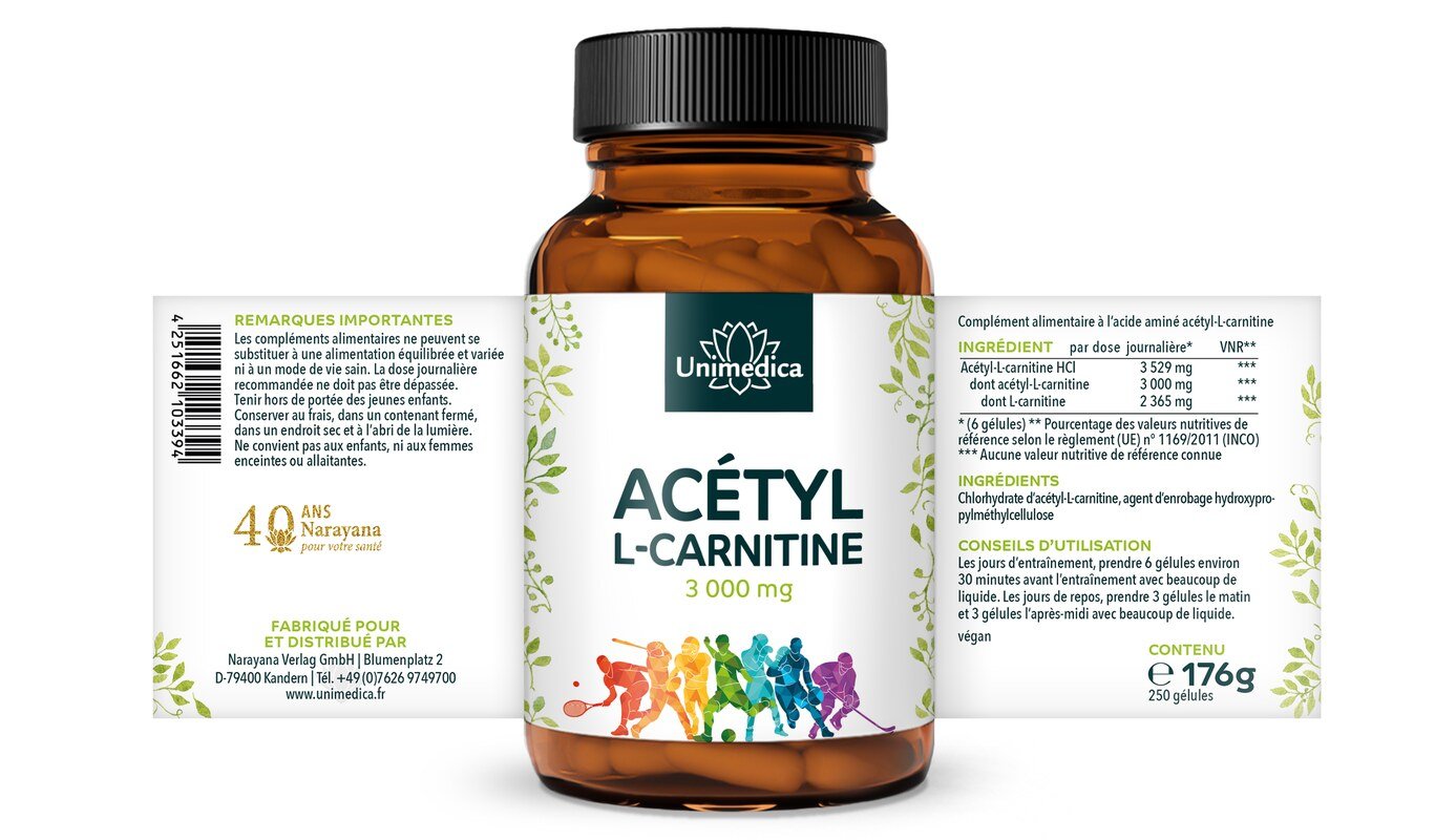 Acétyl L-carnitine  3 000 mg - 250 gélules - par Unimedica