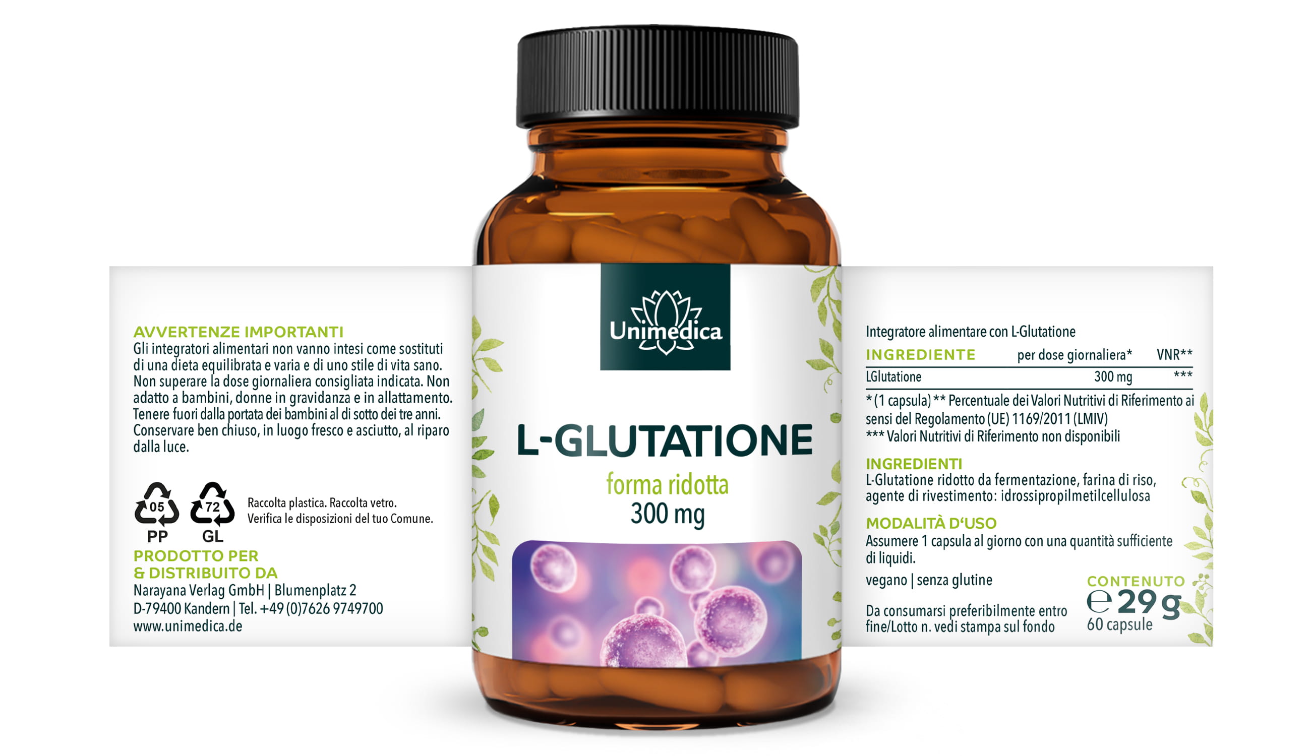 L-Glutatione - forma ridotta da fermentazione naturale - 300 mg per dose giornaliera (1 capsula) - 60 capsule - Data di scadenza: 30.11.2026
