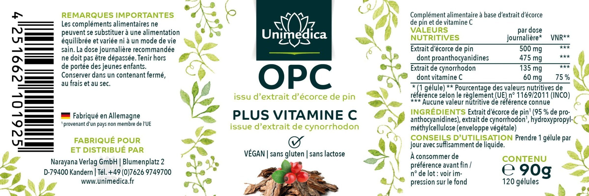 Lot de 2: Extrait d'écorce de pin OPC - 500 mg - 2 x 120 gélules - Unimedica
