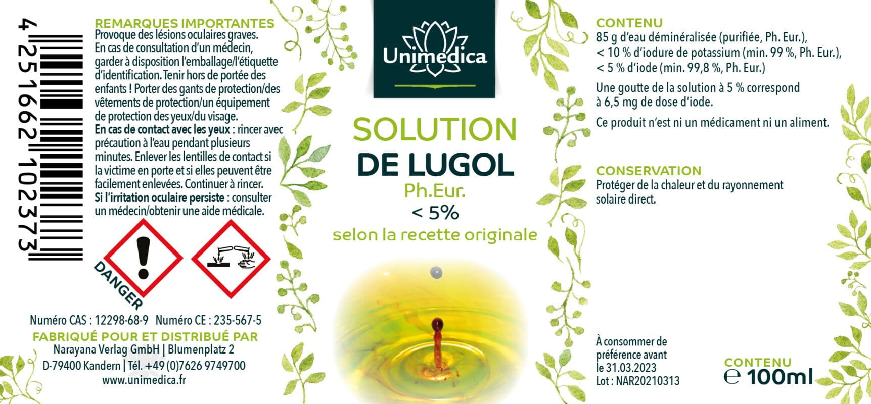 Lot de 2: Solution de Lugol < 5 %, (solution d'iode) - originale (iode / iodine) - 2 x 100 ml - par Unimedica
