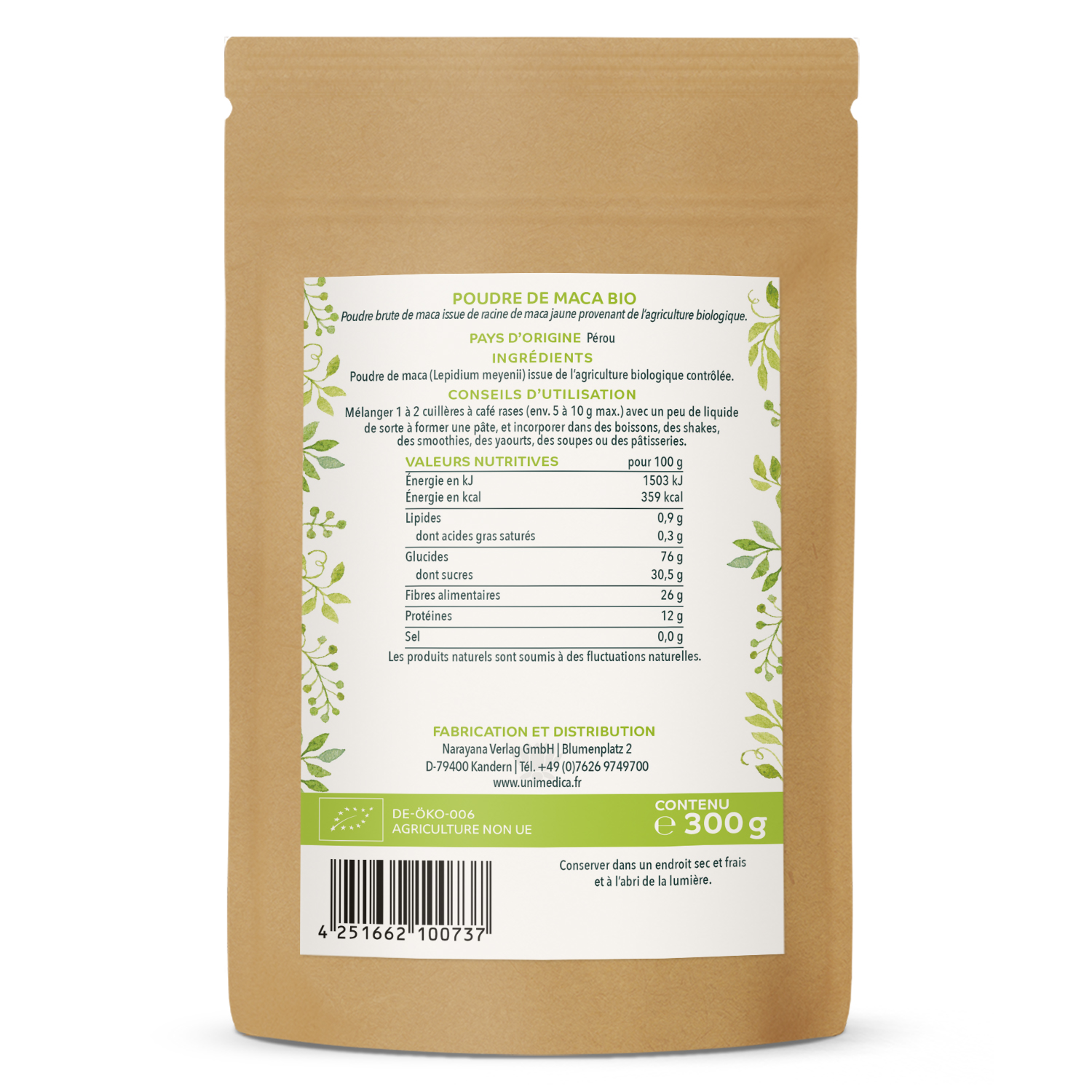 Lot de 2: Maca en poudre bio - 2 x 300 g - par Unimedica