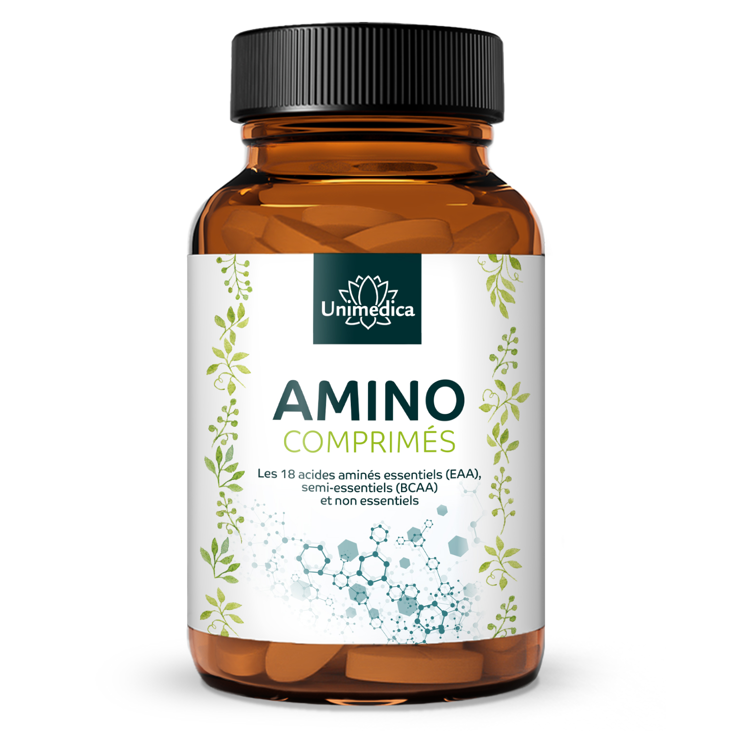 Comprimés d'acides aminés - 500 comprimés à 1 000 mg - 18 acides aminés essentiels (EAA), semi-essentiels (BCAA) et non essentiels