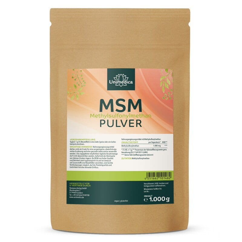MSM Pulver - 1.000 mg pro Tagesdosis (½ Messlöffel) - Reinheitsgrad 99 % - 1.000 g - von Unimedica