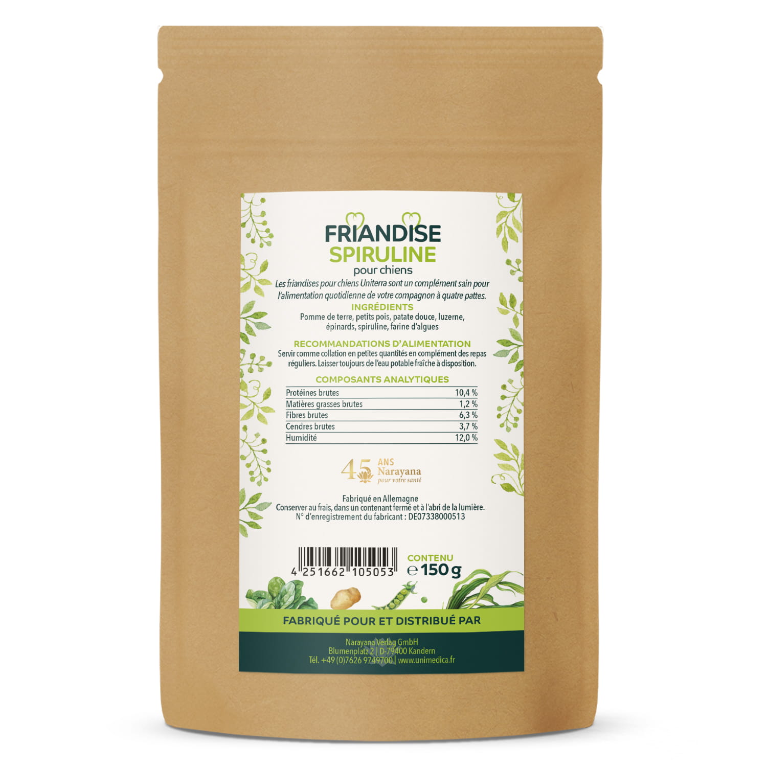 Friandise spiruline pour chiens  collations naturelles pour chiens avec des algues et des légumes  complément alimentaire - 150 g - par Uniterra