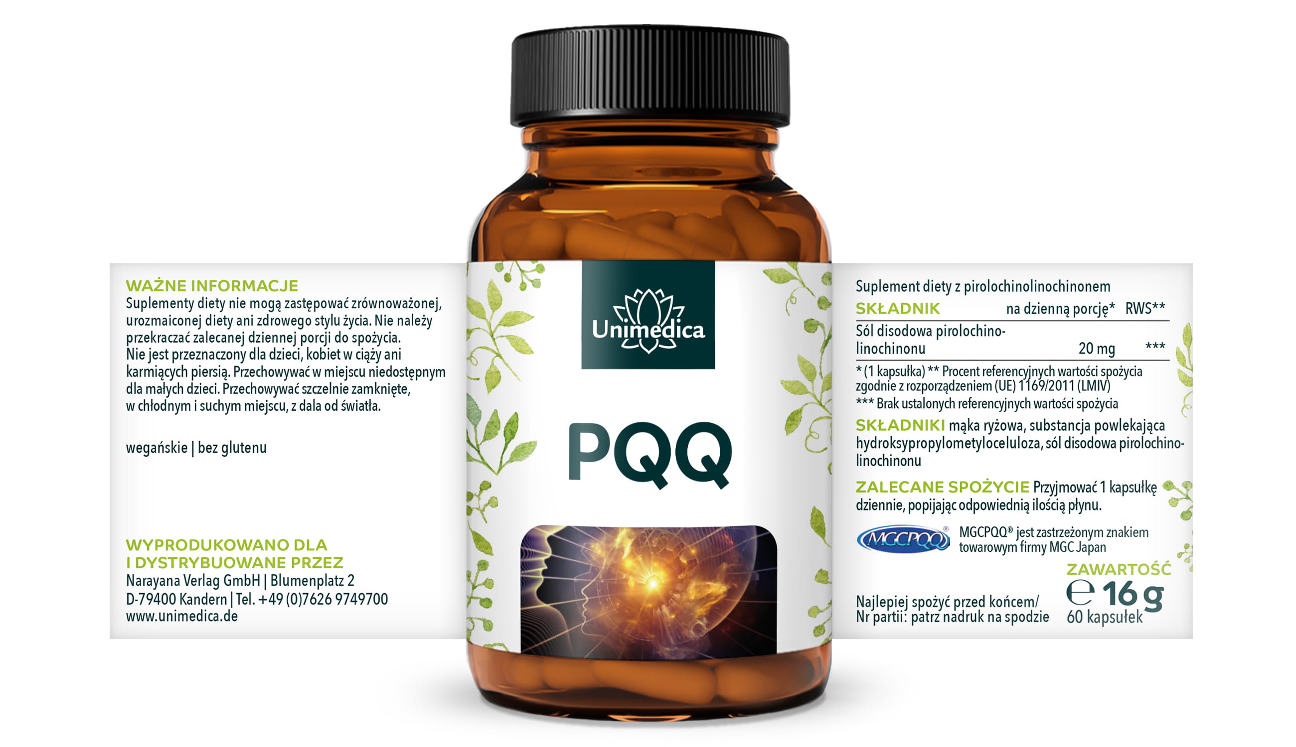 PQQ (MGCPQQ) Pyrrolochinolinchinon - 20 mg na dzienną dawkę (1 kapsułka) - 60 kapsułek - od Unimedica