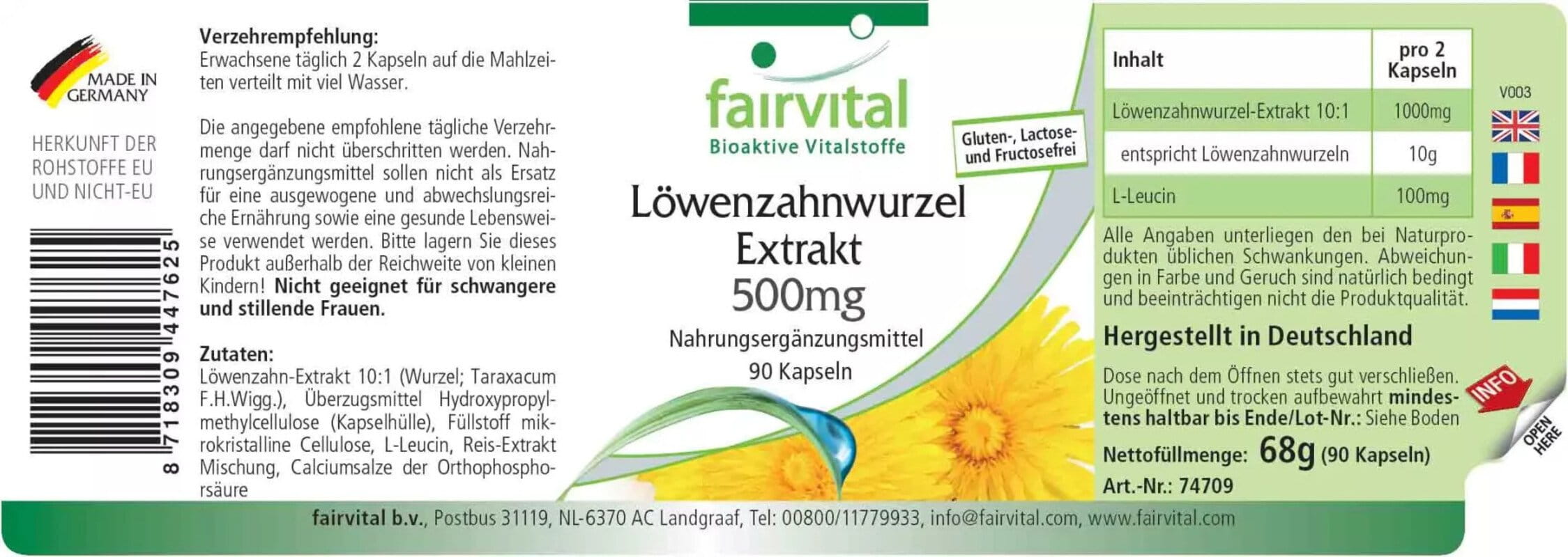 Löwenzahnwurzel-Extrakt 500 mg -  90 Kapseln
