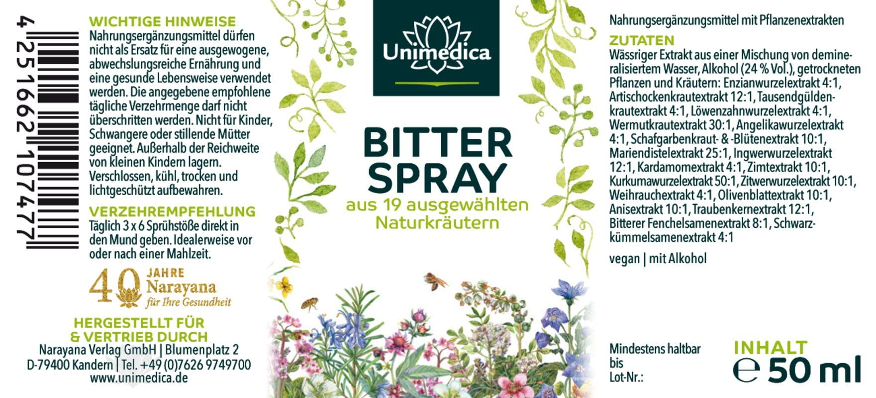 Bitterspray - aus 19 ausgewählten Naturkräutern - 50 ml - von Unimedica