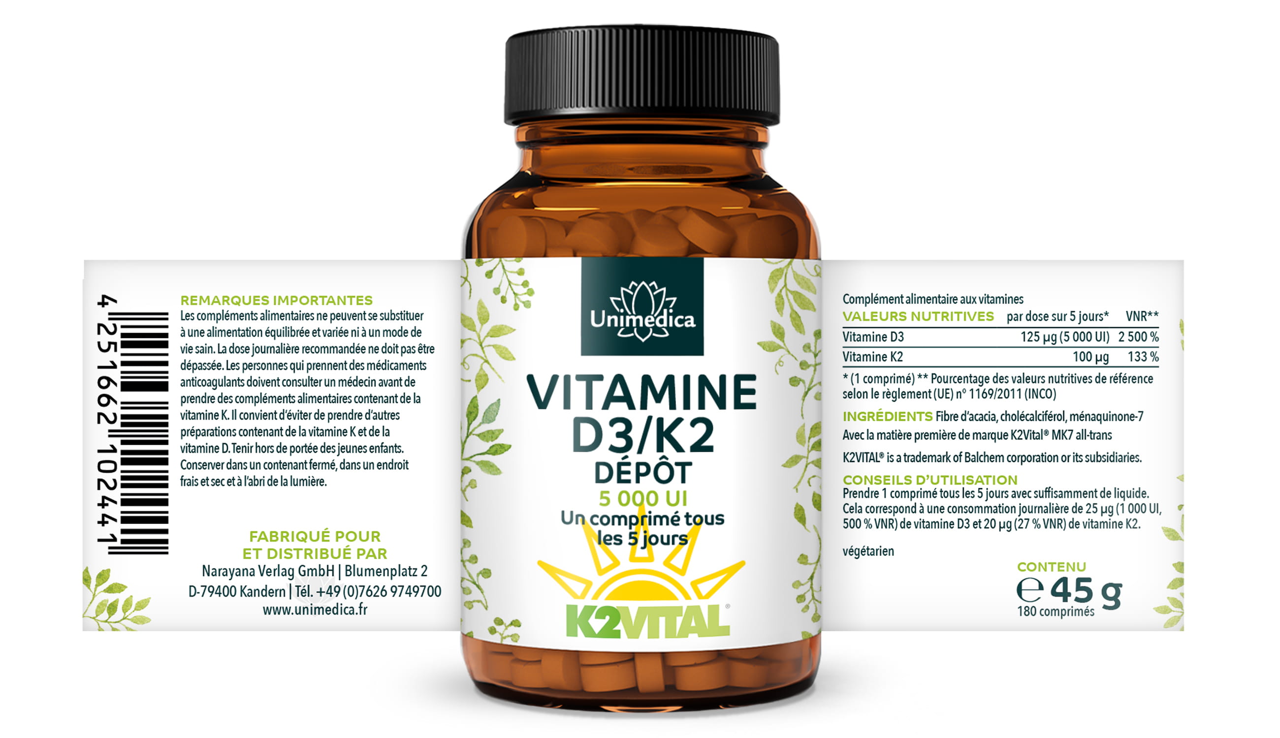 Sparset: Vitamin A Tropfen - 1.500 µg / 5.000 I.E pro Tagesdosis - hochdosiert - 50 ml UND - Vitamin D3/K2 5000 I.E. - 125 µg D3 und 100 µg K2 - 180 Tabletten - von Unimedica
