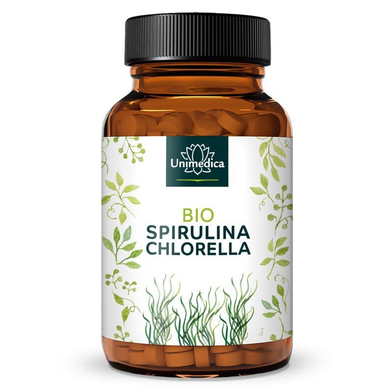 Bio Spirulina und Bio Chlorella - jeweils 3.000 mg pro Tagesdosis (3 x 4 Tabletten) - im Verhältnis 1:1 - 500 Tabletten - von Unimedica