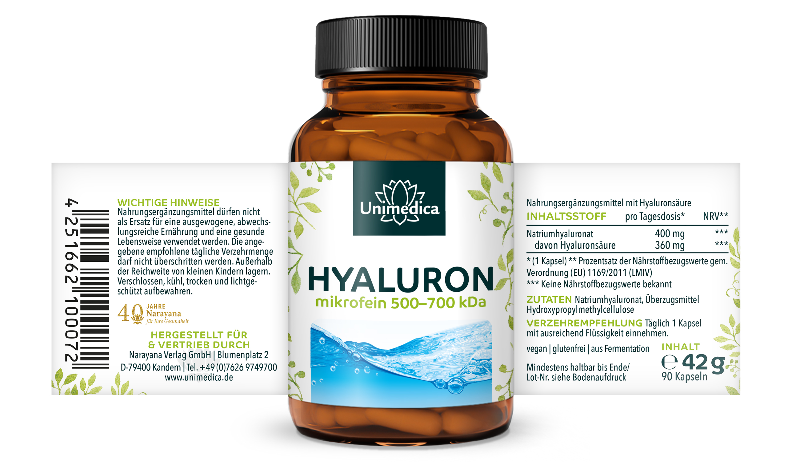 Hyaluron - 360 mg pro Tagesdosis (1 Kapsel) - mikrofein 500-700 kDa - hochdosiert - 90 Kapseln - von Unimedica