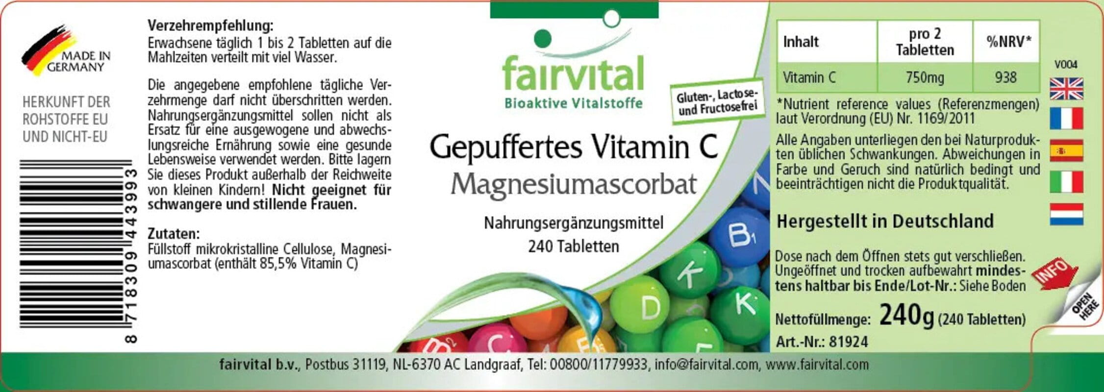 Gepuffertes Vitamin C als Magnesiumascorbat - 240 Tabletten