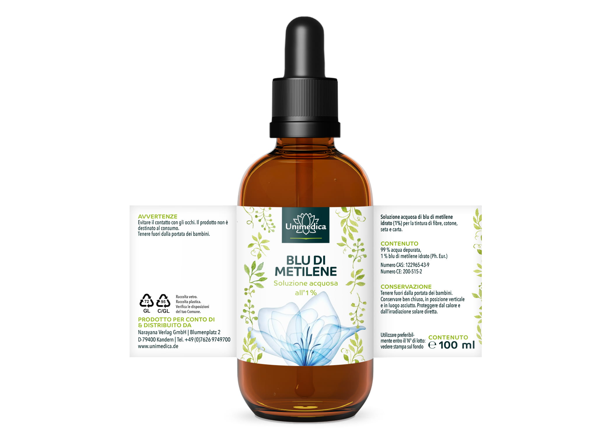 Blu di metilene - soluzione acquosa al 1% - purezza 99,8% - privo di metalli pesanti - 100 ml - di Unimedica