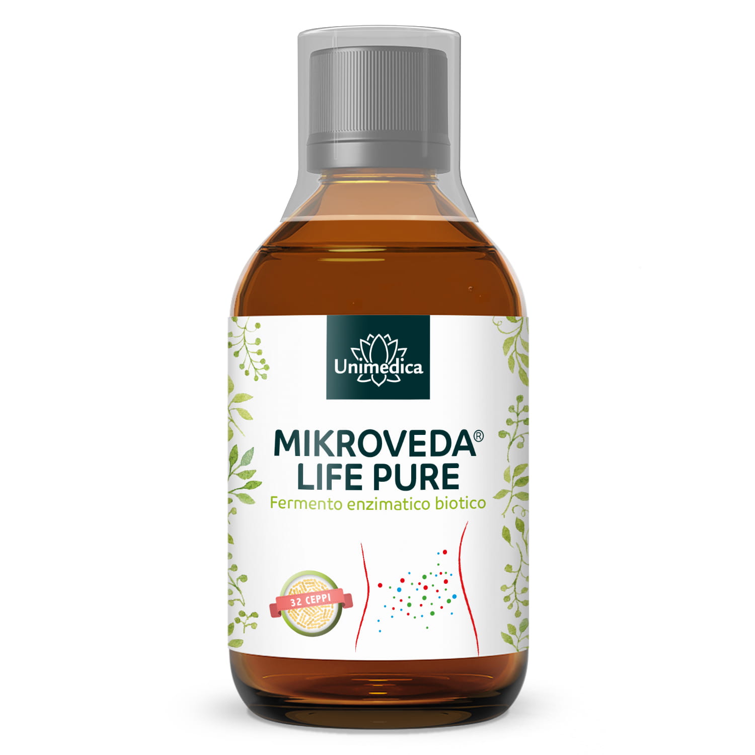 MikroVeda® Life Pure - Fermento enzimatico biotico - Qualità biologica - 32 ceppi batterici - complesso di microrganismi vivi - naturalmente simbiotizzato - 500 ml