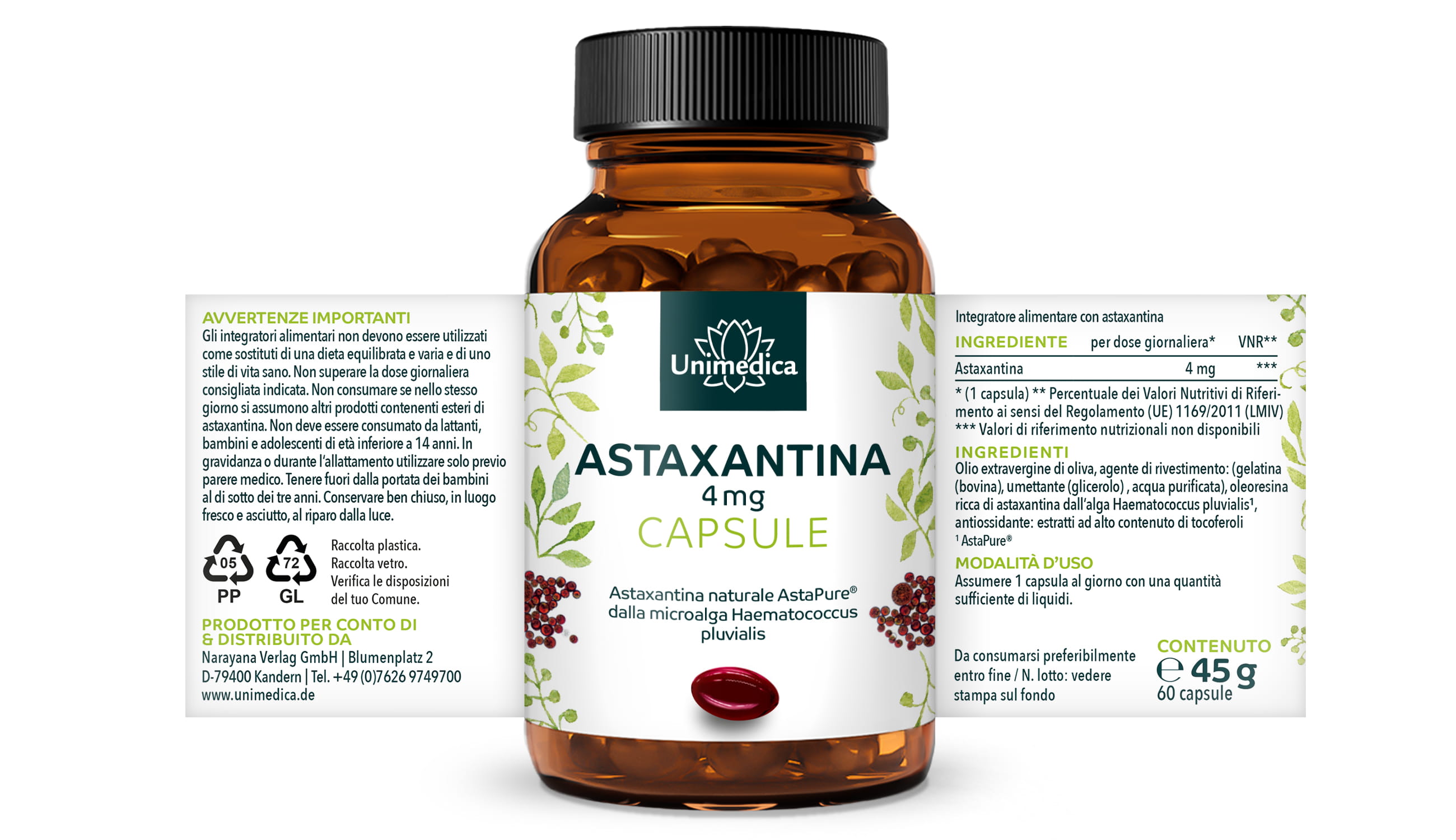 Astaxantina - AstaPure® - 4 mg (1 capsula) - 60 capsule softgel - di Unimedica