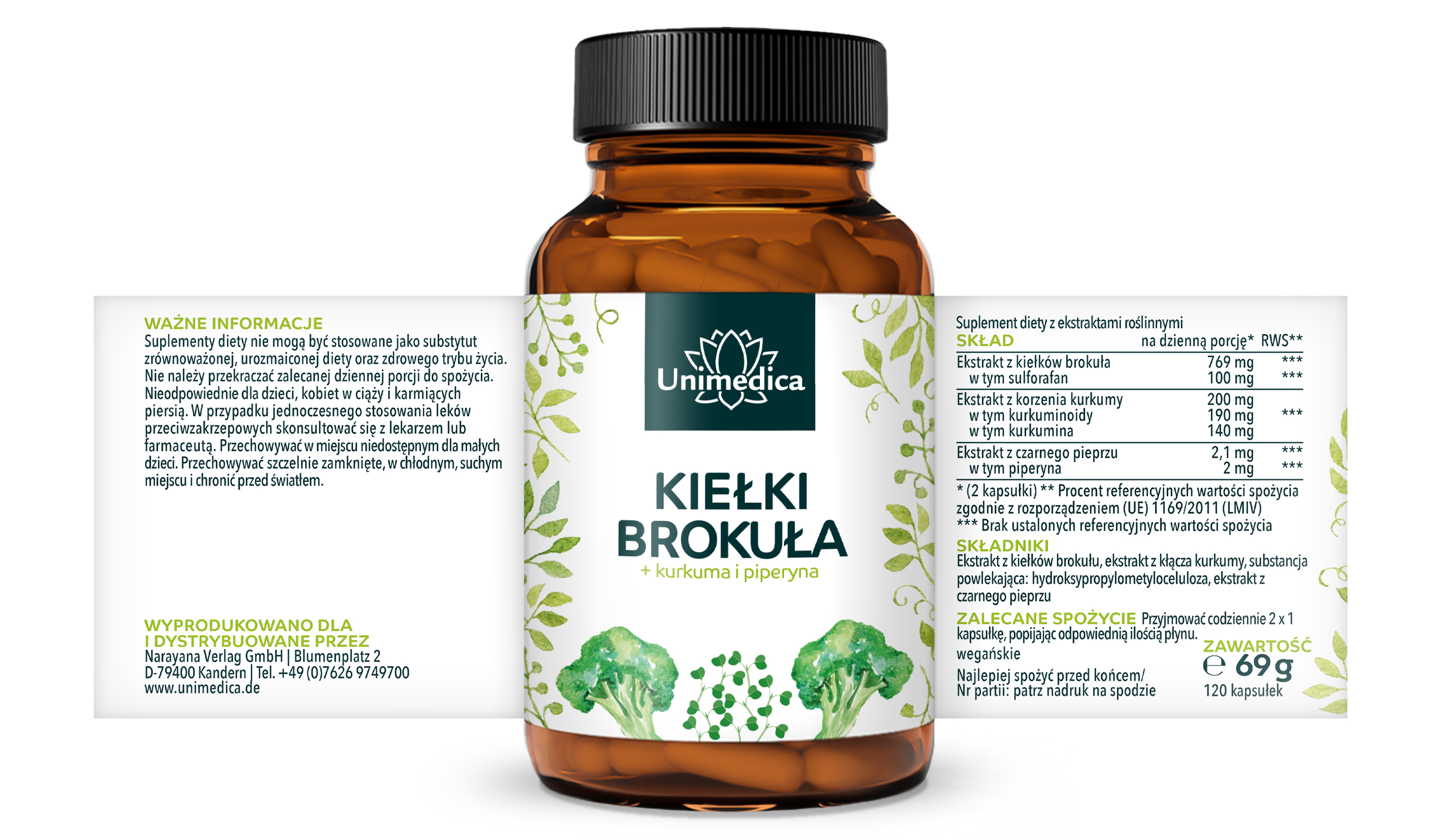 Ekstrakt z kiełków brokuła - 100 mg sulforafanu na dawkę dzienną (2 kapsułki) - 120 kapsułek - od Unimedica