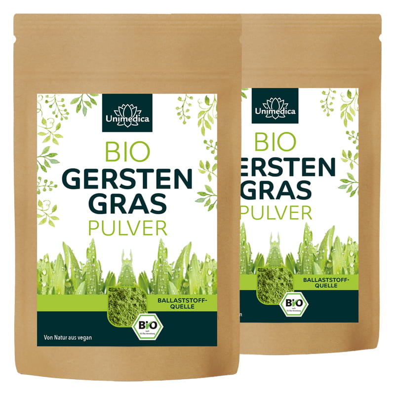 Set: Organic Barley Grass Powder - 2 x 250 g - from Germany - by Unimedica