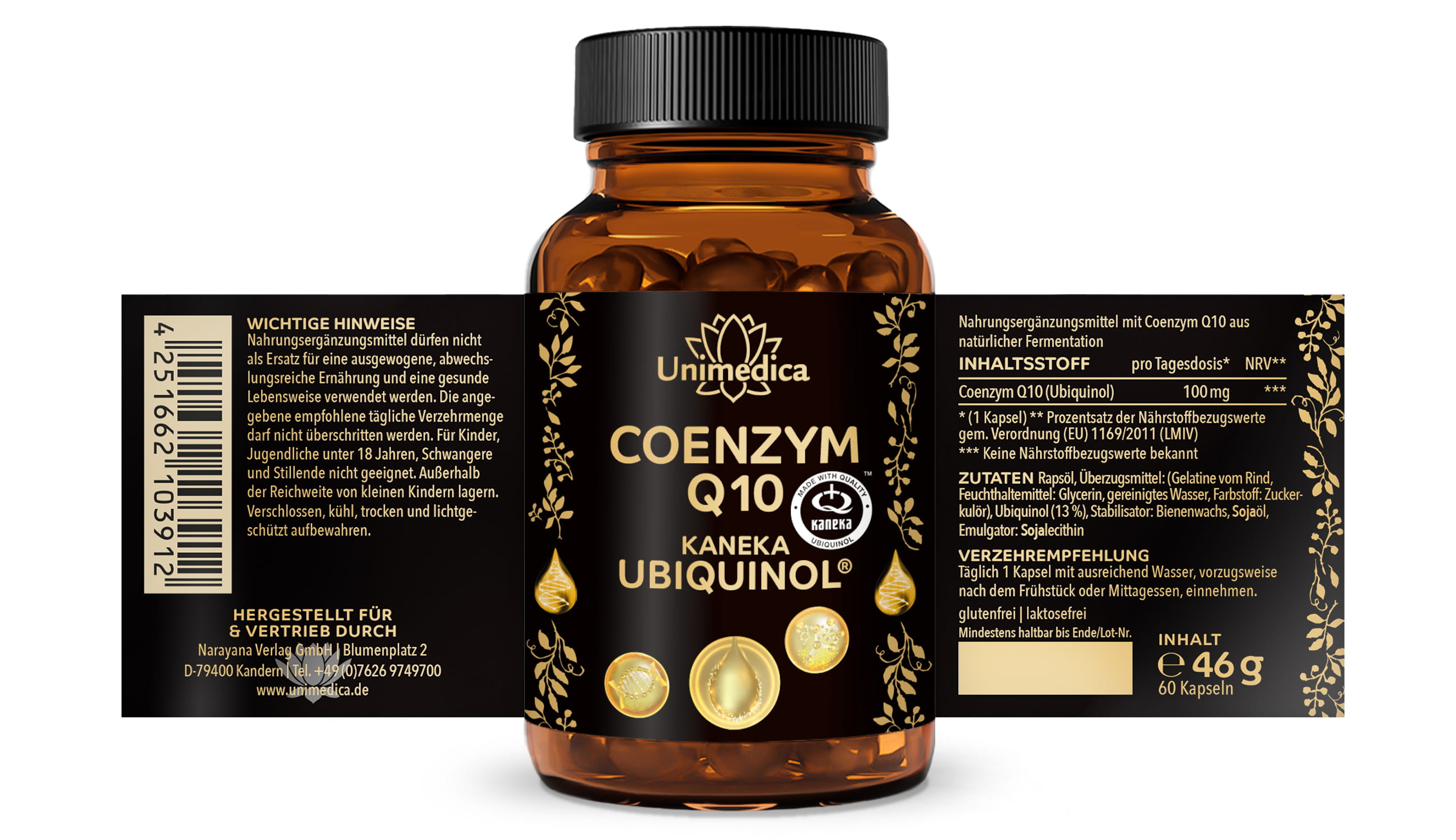 Coenzym Q10 Ubiquinol - Premium-Wirkstoff vom Marktführer KANEKA aus Japan - 100 mg pro Tagesdosis (1 Kapsel) - 60 Softgelkapseln - von Unimedica