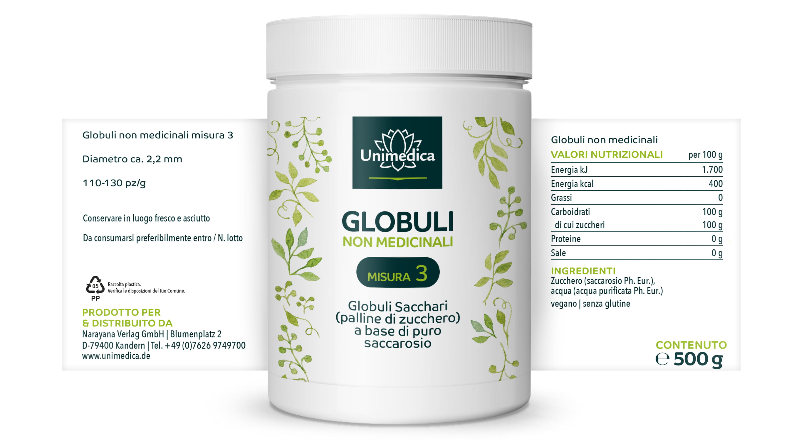 Globuli non medicinali n. 3 - Globuli Sacchari (palline di zucchero) a base di saccarosio puro - 500 g - di Unimedica