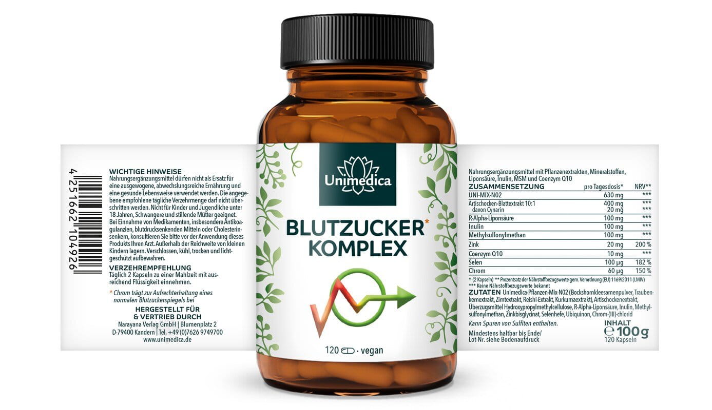 Blutzucker Komplex - vegan - 120 Kapseln - von Unimedica
