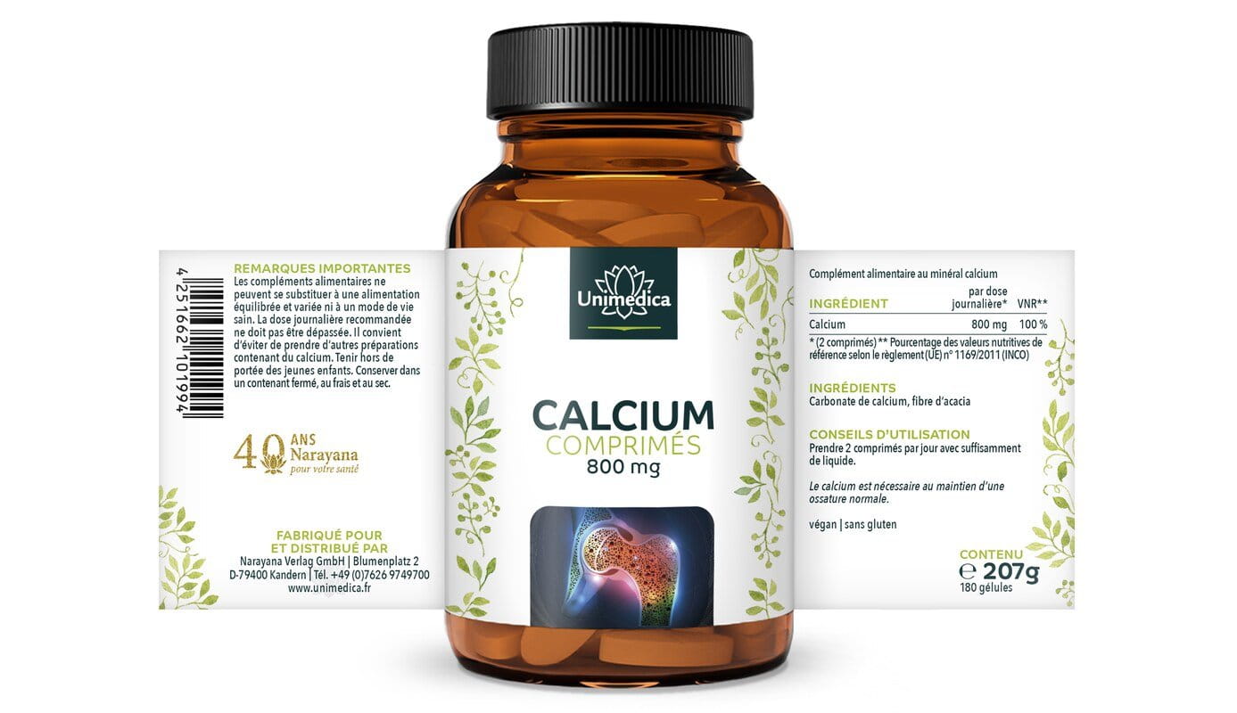 Comprimés de calcium - 800 mg dose quotidienne - 180 comprimés - Unimedica