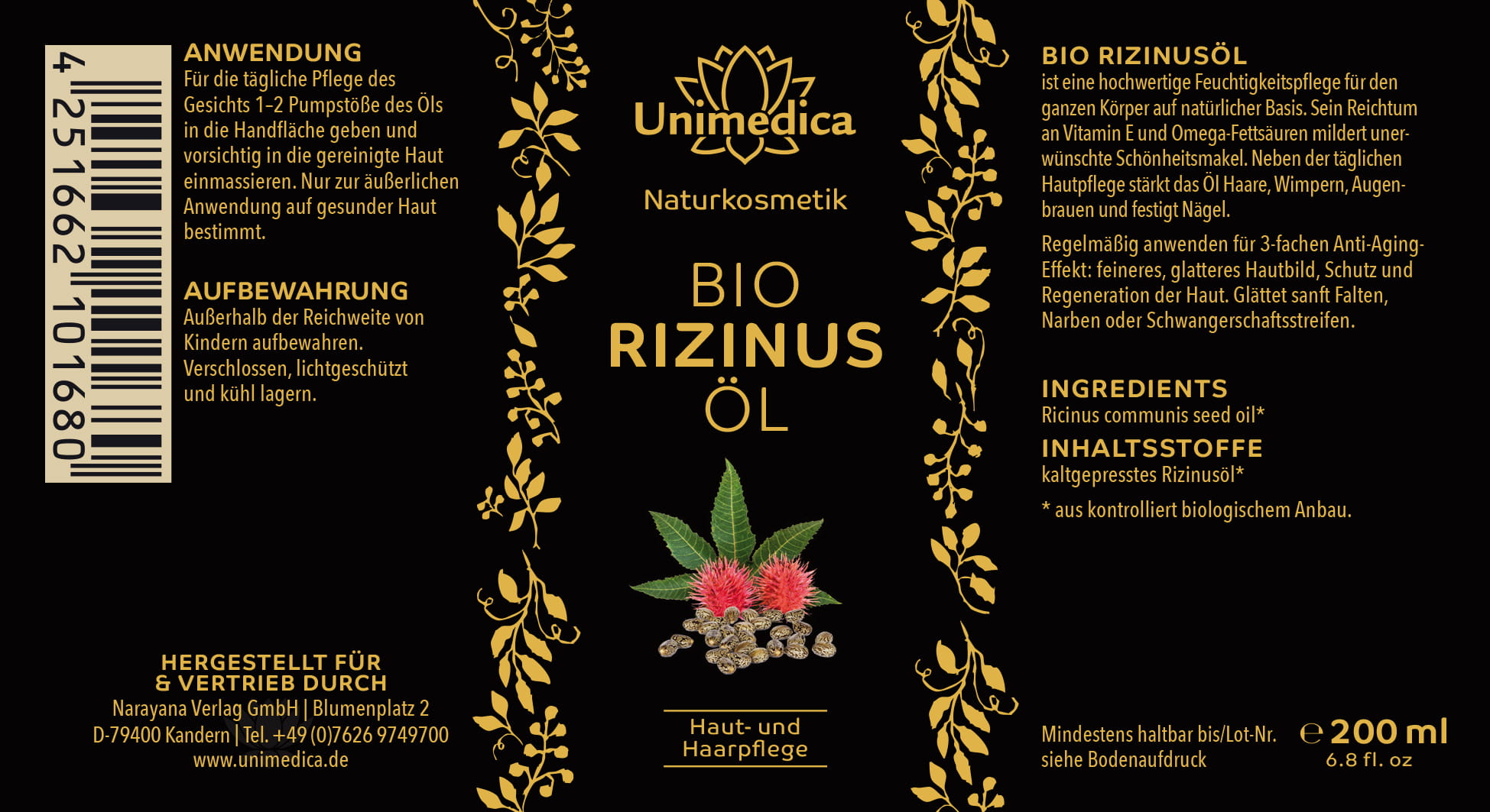 Bio Rizinusöl - 200 ml - von Unimedica