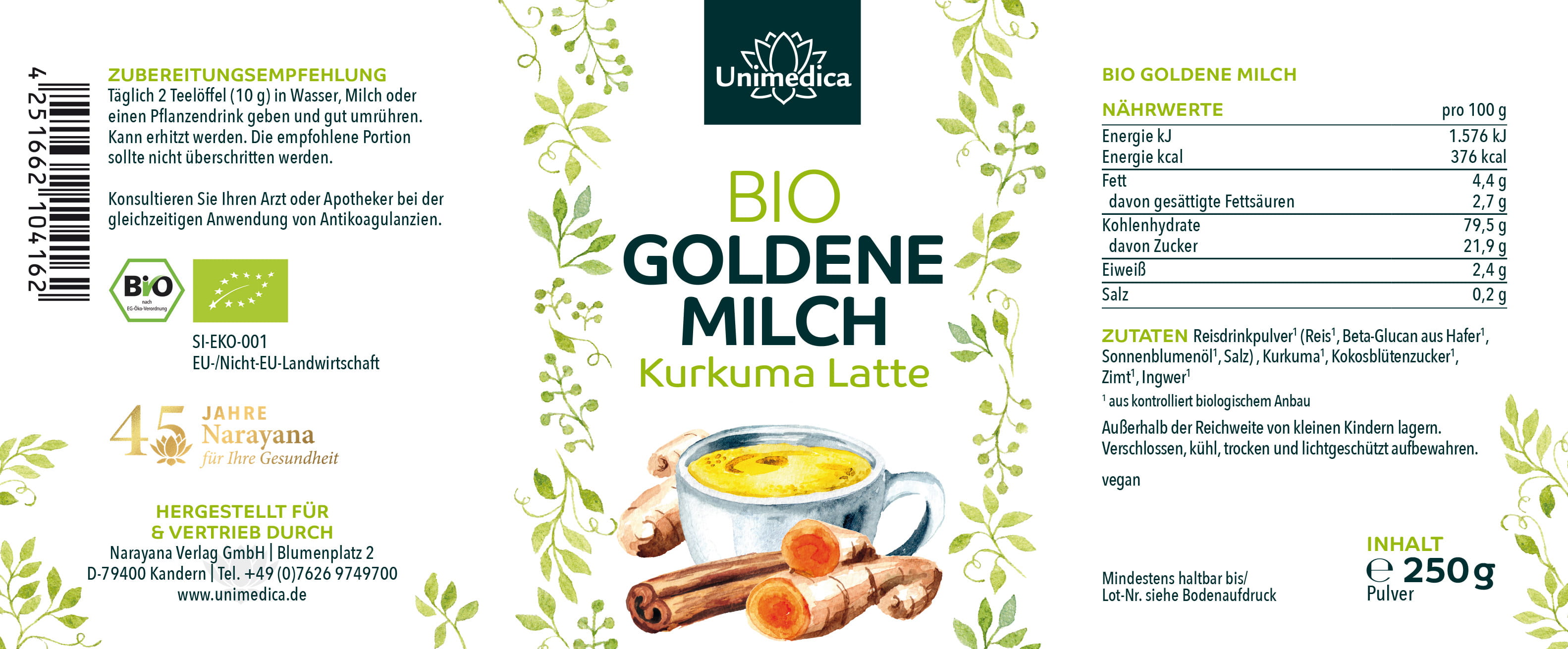 Organic Golden Milk  Curcuma Latte  250 g  from Unimedica
