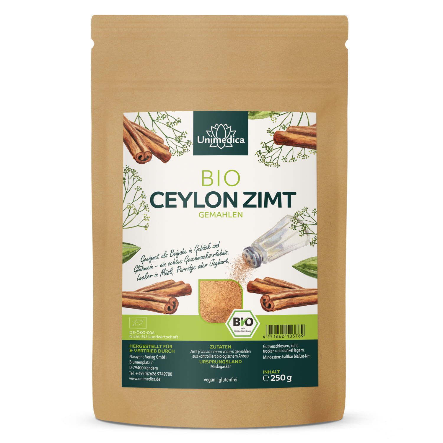 Bio Ceylon Zimt - gemahlen - 250 g - von Unimedica