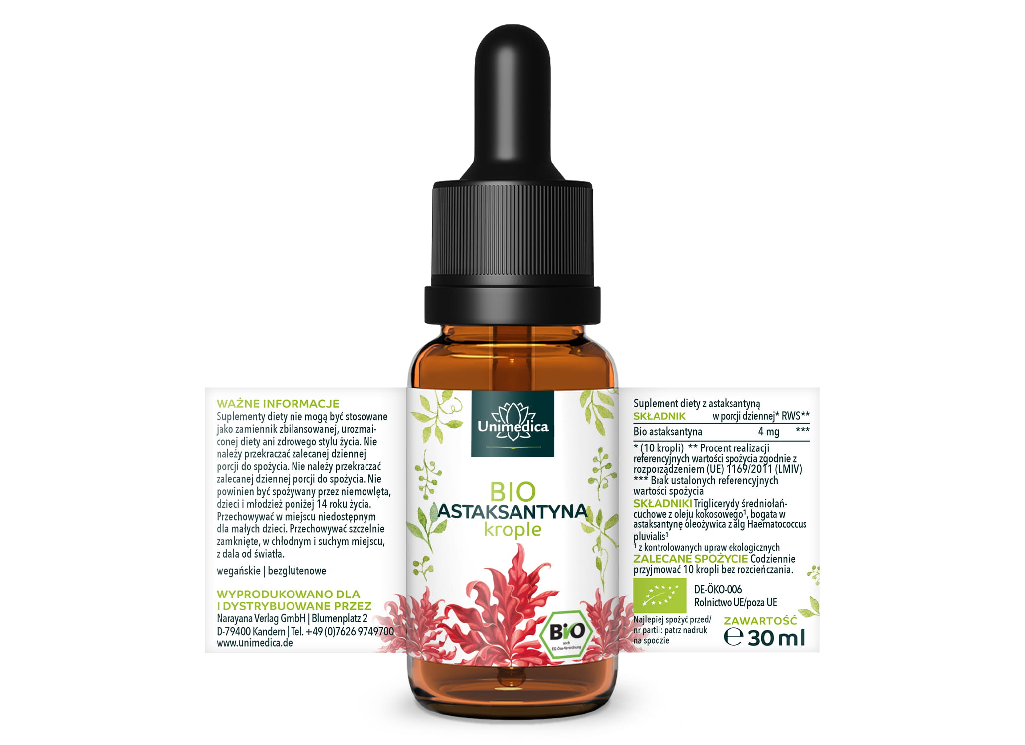 Bio astaksantyna w kroplach - 4 mg na dzienną dawkę (10 kropli) - 30 ml - od Unimedica