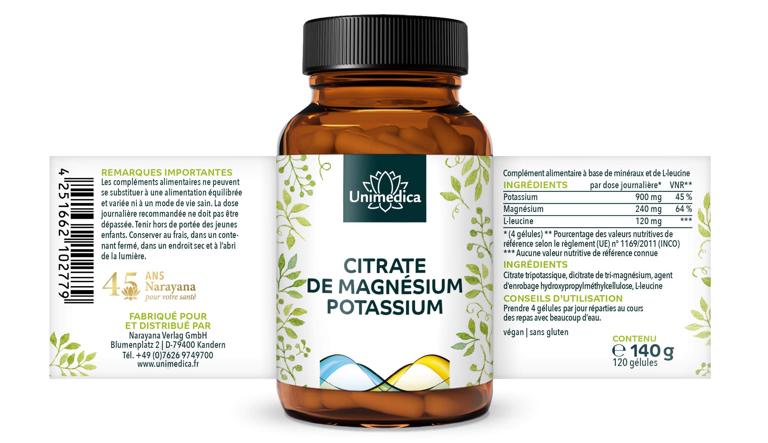 Citrate de potassium et de magnésium - 120 gélules - par Unimedica